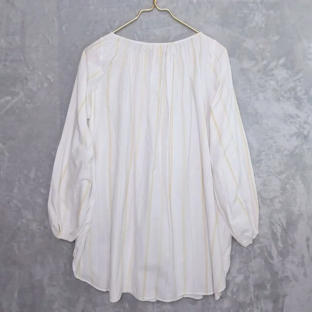 UNIQLO x Hana Tajima White Gathered Striped Tunic Top Size S Gauzy Mori Kei